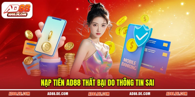 Nạp tiền AD88 thất bại do thông tin sai